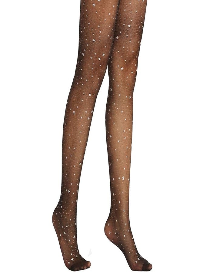 ANNULOYA Women Tights Bling Bling Star High Waist Panty Hose Sparkle Black Ultra Stockings (Black) - Image 1